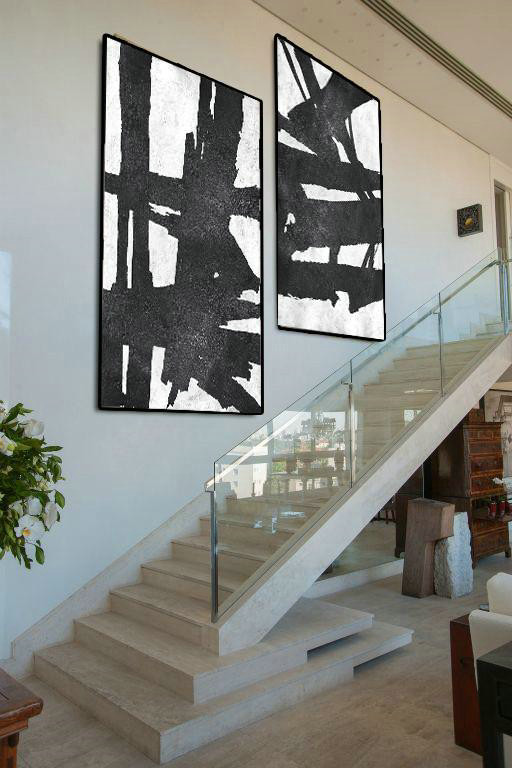 Large Abstract Art Handmade Oil Painting,Set Of 2 Minimal Painting On Canvas - Huge Abstract Canvas Art
